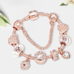 Peora Rose Gold Cubic Zirconia Studded Charms Bracelets-image-3
