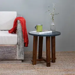 Artisans Rose Hammered Black Acacia Wood & Metal End Table-picture-35