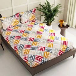 Bianca La Vogue Checks Multicolor 152 TC Fabric Double Bedsheet with 2 Pillow Covers-image-1