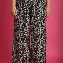 theRebelinme Black Floral Print High Rise Regular Fit Palazzos-image-96