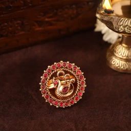 Priyaasi Ruby Stoned Peacock Design Temple Style Ring-image-28