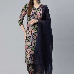 READIPRINT FASHIONS Blue Cotton Printed Kurta Salwar Set With Dupatta-image-2