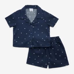 HOP Kids by Westside Navy Printed and Textured Shirt and Shorts Set-image-31