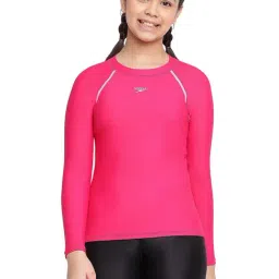 Speedo Kids Pink Solid Full Sleeves Swim Top-image-34