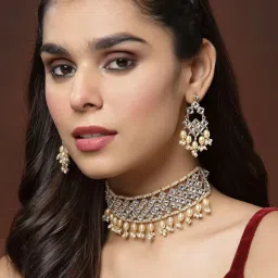 Panash Gold Plated & Maroon Kundan Studded Reversible Jewellery Set image 2