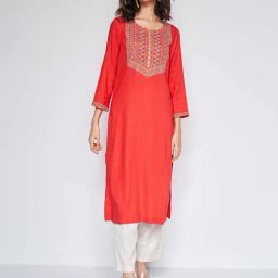 Global Desi Coral Embroidered Straight Kurta-image-33