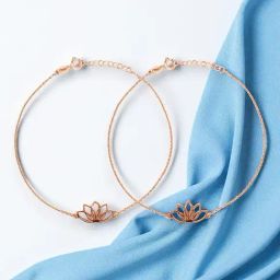 Taraash 925 Sterling Silver Pure Silver Lotus Rose Gold Plated Anklet for Women-image-5