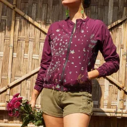 Okhai Night Forest Wine Pure Cotton Embellished Jacket-picture-15