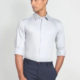 arrow new york Arrow Newyork Grey Cotton Slim Fit Texture Shirt-picture-5