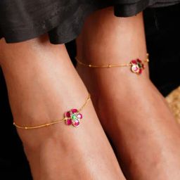Abdesigns Gold-Tone Plated Enchanting Pachi Kundan Floral Anklets-3