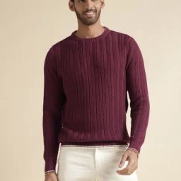 Andamen Burgundy Regular Fit Self Pattern Pullovers-image-27