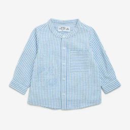 HOP Baby by Westside Blue Striped Patterned Cotton Shirt-image-25