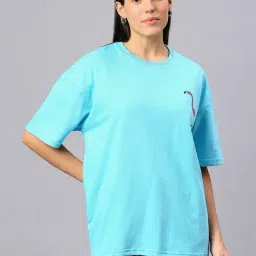 House Of RS Aqua Blue Printed Oversized T-Shirt-picture-7