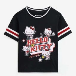 The Souled Store Girls Black & White Cotton Character Based Hello Kitty T-Shirt-image-5