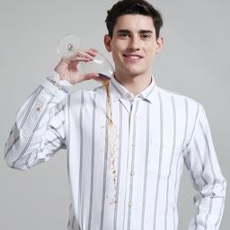 TURMS Men Anti Stain Anti Odor 100% Cotton Future line Stripe Intelligent Shirt-image-11