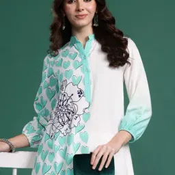 Indo Era Sea Green Linen Regular Fit Printed Kurta-picture-33
