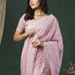Saree Mall Pink Silk Embellished Saree with Blouse Piece-image-37