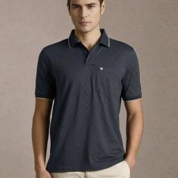 Louis Philippe Navy Cotton Regular Fit Printed Polo T-Shirt-picture-15