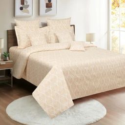 Swayam Motif Beige & White 200 TC Cotton Double Bedding set-image-11