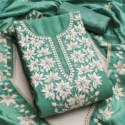 SAINOOR Embroidered Thread Work Pure Silk Semi-Stitched Dress Material-image-101