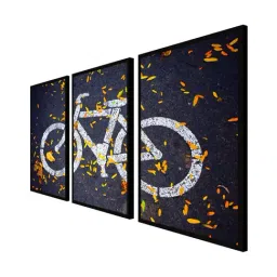 999store Black & Yellow Printed Rustic Cycle Paintings - Set of 3 image 3