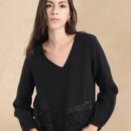 RAREISM Black Polyester Solid Top-picture-15