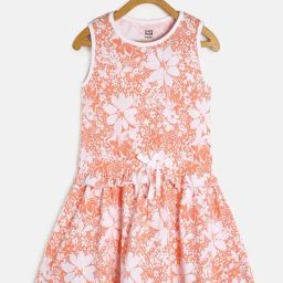 MINIKLUB Kids White & Peach Floral Print Dress-image-22