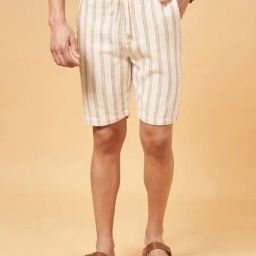 7 Alt by Pantaloons Off White Cotton Slim Fit Striped Shorts-picture-48