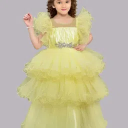 Pink Chick Kids Yellow Solid Party Gowns-image-74