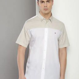 Tommy Hilfiger White & Beige Cotton Regular Fit Colorblock Shirt-image-14
