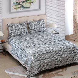 Layers Emaline Geometric Grey 144 TC Cotton Double Bed Sheet with 2 Pillow Covers-image-56