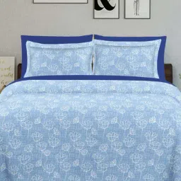 Ariana SARDINIA Blue Cotton 144 TC King Size Bedsheet With 2 Pillow Covers-picture-1