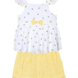 Budding Bees Kids White & Yellow Printed Dress with Bloomer-image-41