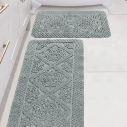 Saral Home KAKU Medallion Grey Cotton Antiskid Bath Mat (Set of 2)-44
