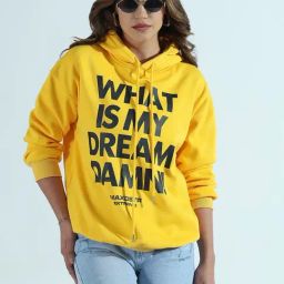 Showoff Yellow Cotton Relaxed Fit Printed Hoodie-image-37