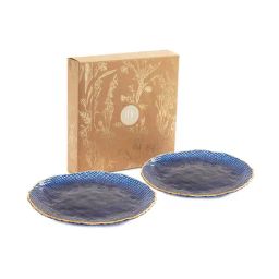 Pure Home and Living Textured Blue Glass Set of 2 Dessert Plates-27