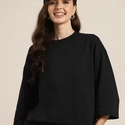 Mast & Harbour Round Neck Anti Odour Technology Pure Cotton Oversized T-shirt-image-16