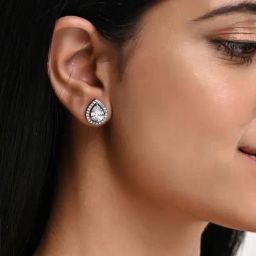 March by FableStreet Sterling Silver Pear Zircon Solitaire Stud Earrings for Women-image-8