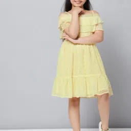 StyloBug Girls Yellow Self Pattern Dress-image-12