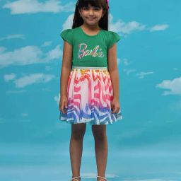 Lil Drama Girls Green Cotton Printed T-Shirt-picture-20