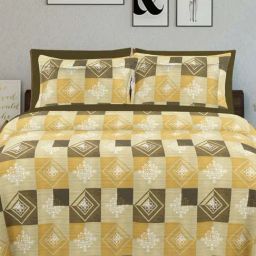 Ariana SARDINIA Olive Cotton 144 TC King Size Bedsheet With 2 Pillow Covers-image-44