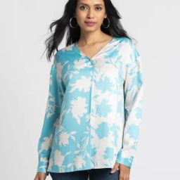 SHAYE Blue V-Neck Printed Full Sleeves Casual Top For Women-image-59