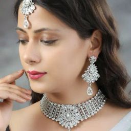 Priyaasi Silver Necklace, Earring & Maang Tikka Set-picture-25