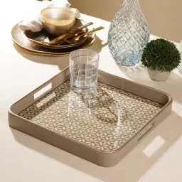 Pure Home and Living Beige Faux Leather Lazer Cut Square Tray-image-6