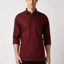 Peter England Maroon Cotton Slim Fit Shirt-picture-49