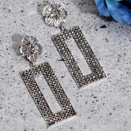 Sohi Daisy Intricate Geometric Silver Dangler Earrings for Women & Girls-image-60
