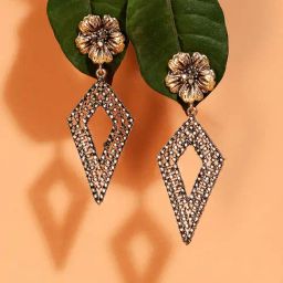 Sohi Daisy Intricate Rhombus Golden Dangler Earrings for Women & Girls-image-34