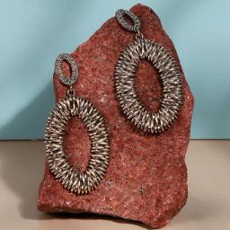 Sohi Oval Metallic Ribbed Golden Dangler Earrings for Women & Girls-image-84