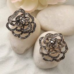 Sohi Intricate Rose Dark Silver Stud Earrings for Women & Girls-image-85