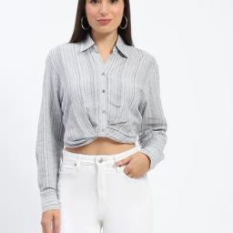 Madame Off White Cotton Stripes Shirt-image-15